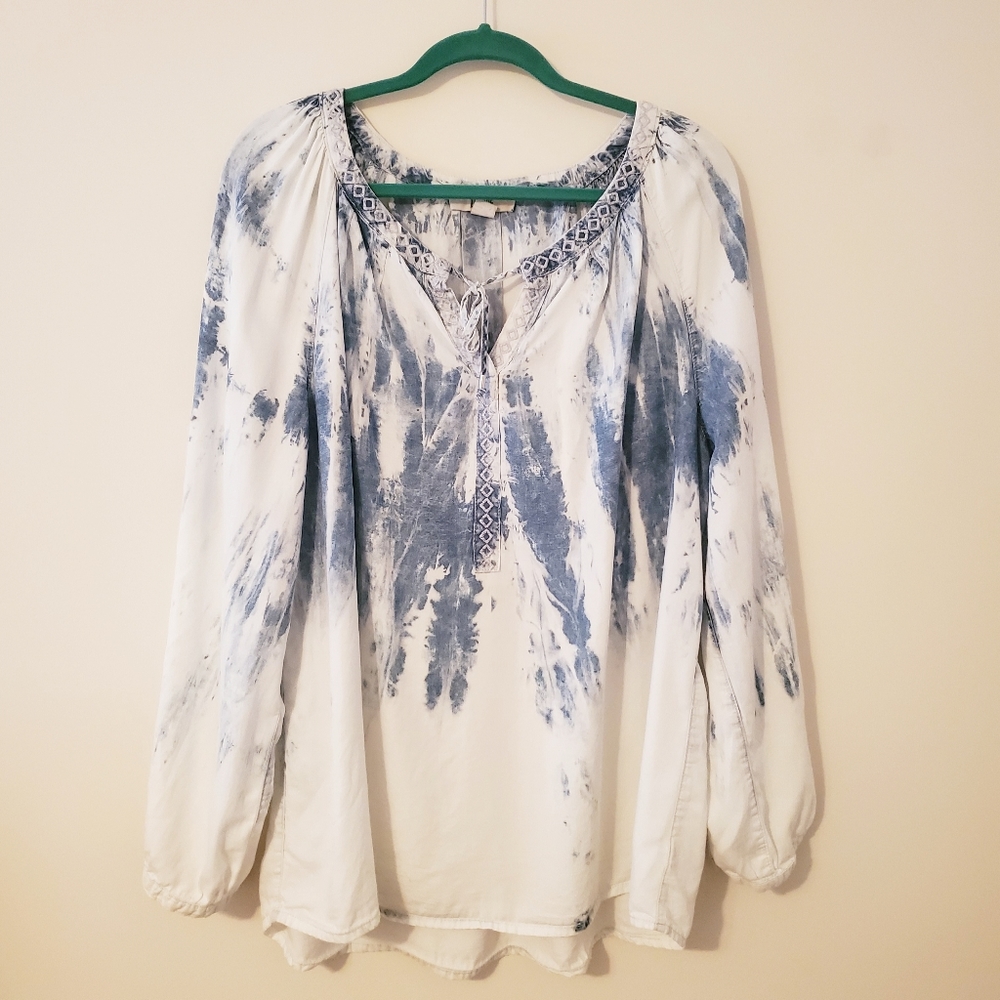 Vintage America Chambray Tie-Dye Long Sleeve Top